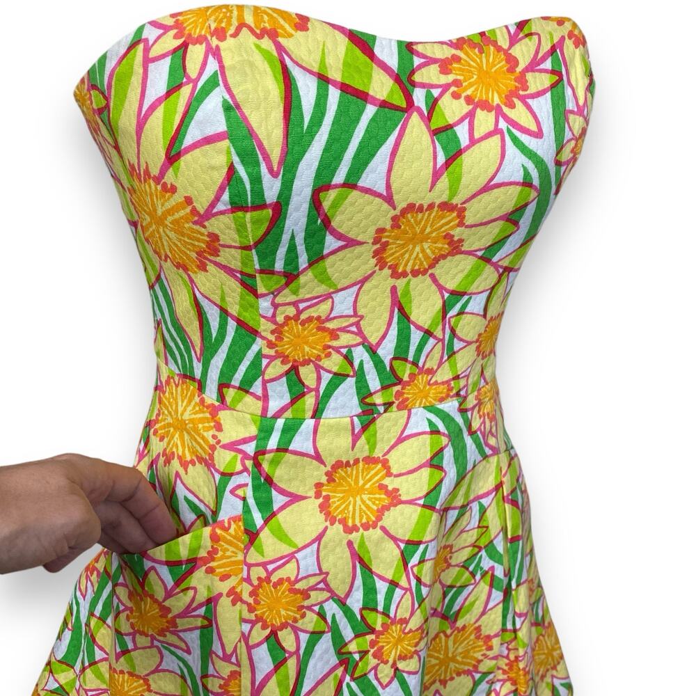 Lilly Pulitzer Yellow Flora Strapless Dress Size 2